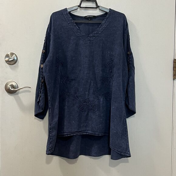 Compliments Women’s Chambray Pullover Embroidered Tunic Top Size XL Blue - Picture 2 of 12